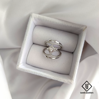 Elegant Dual Band CZ Silver Ring for Women – Modern Geometric Designs