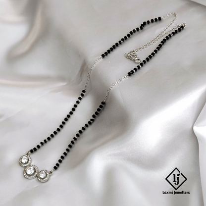 Triple Round Diamond Pendant Silver Mangalsutra – 925 Sterling Silver, Modern Bridal Jewelry