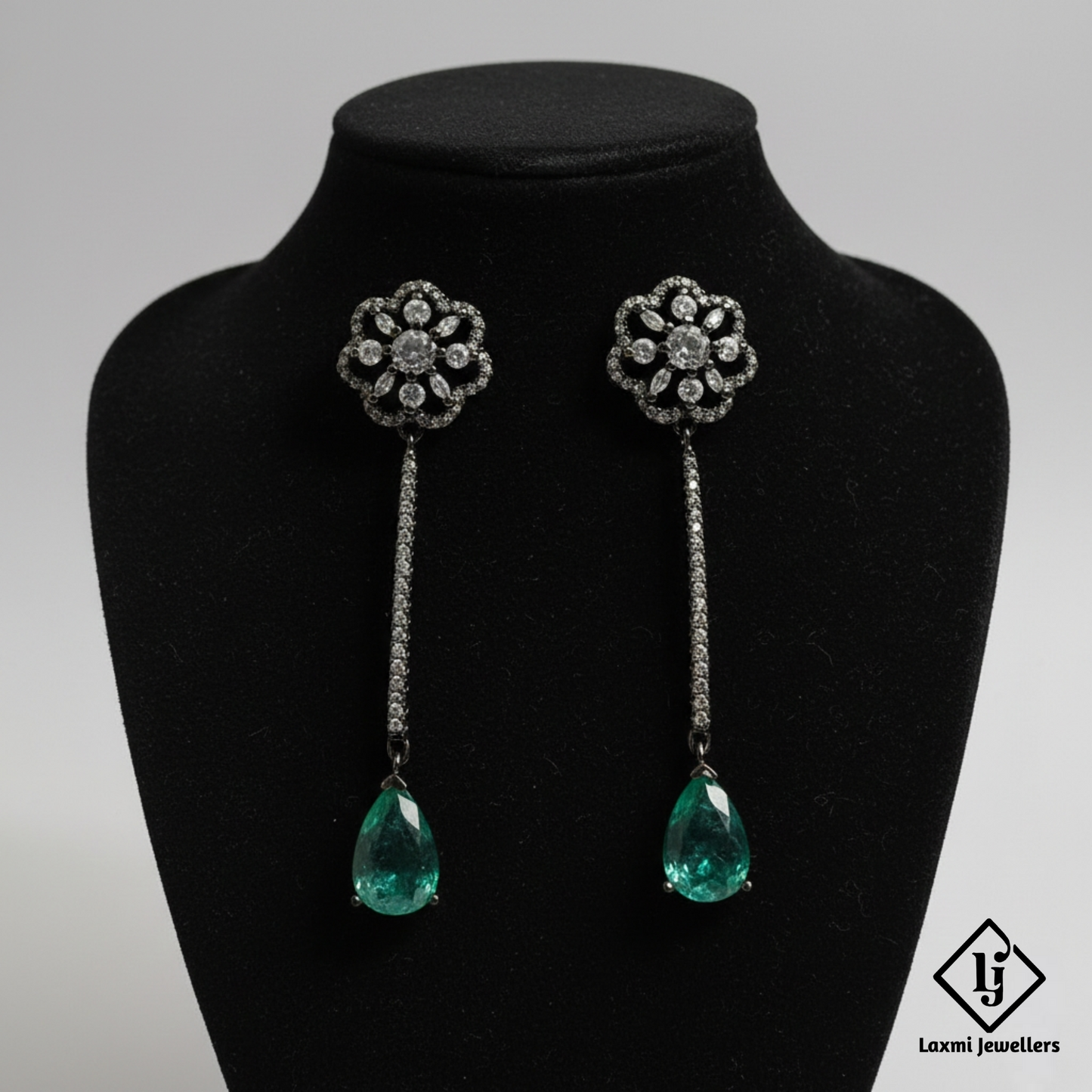 Designer Green Teardrop Long Drop Earrings with CZ Stones | Party & Bridal Wear Earrings for Women