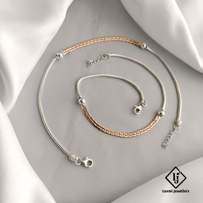 925 Silver & Gold-Plated Dual Tone Anklet Set for Women – Elegant Daily Wear Payal
