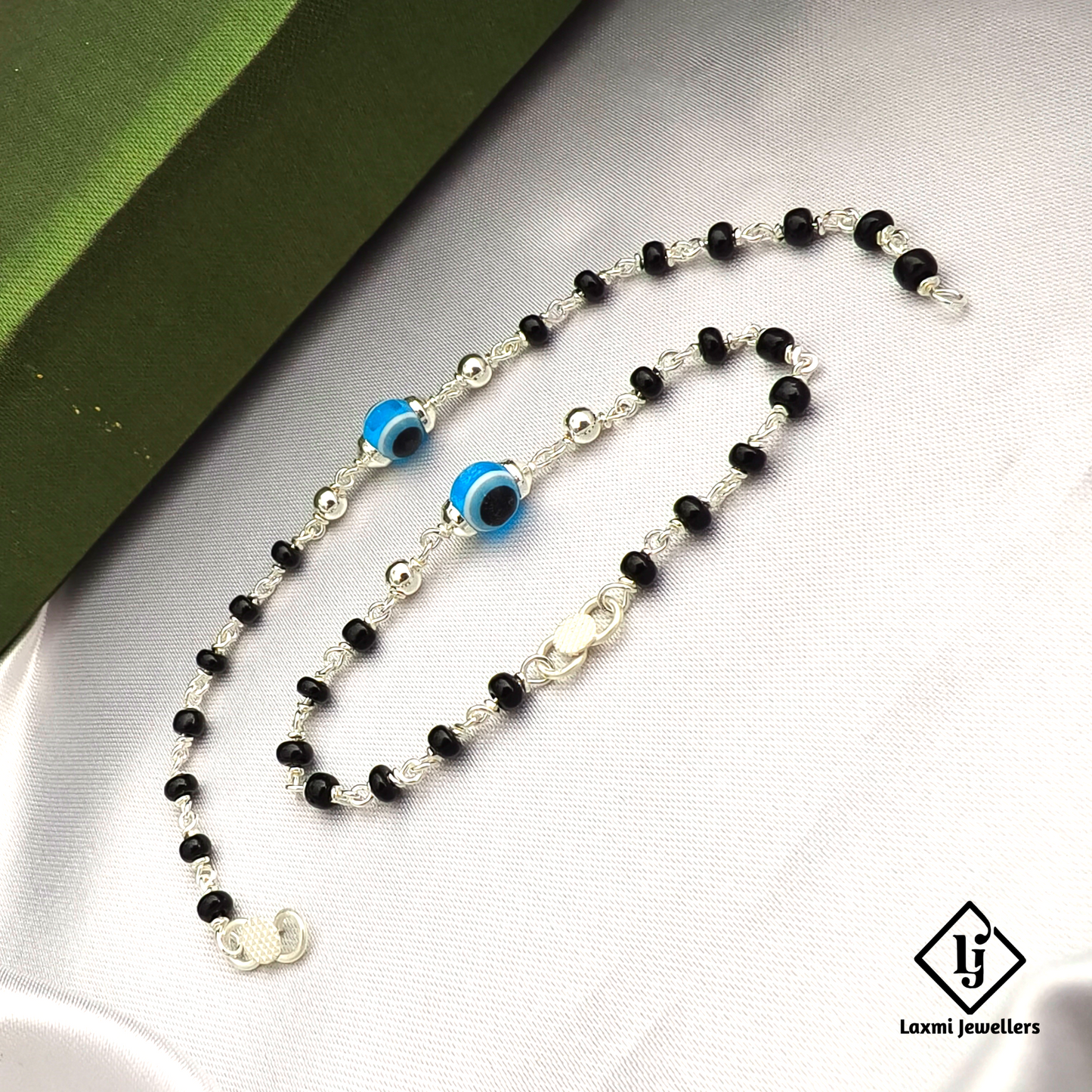 925 Sterling Silver Baby Nazariya Bracelet | Evil Eye Black Beads Kids Nazariya