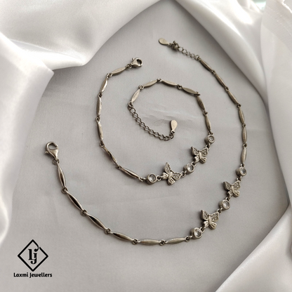 925 Sterling Silver Butterfly Anklet Set – Sparkling Crystal Accents, Adjustable Length – Perfect for Women and Girls