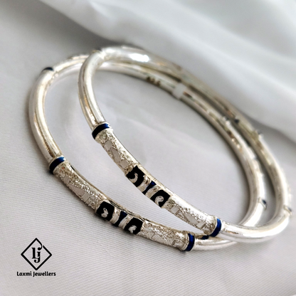 925 Sterling Silver Bangles for Women with Black & Blue Enamel Design – Traditional Handmade Kada
