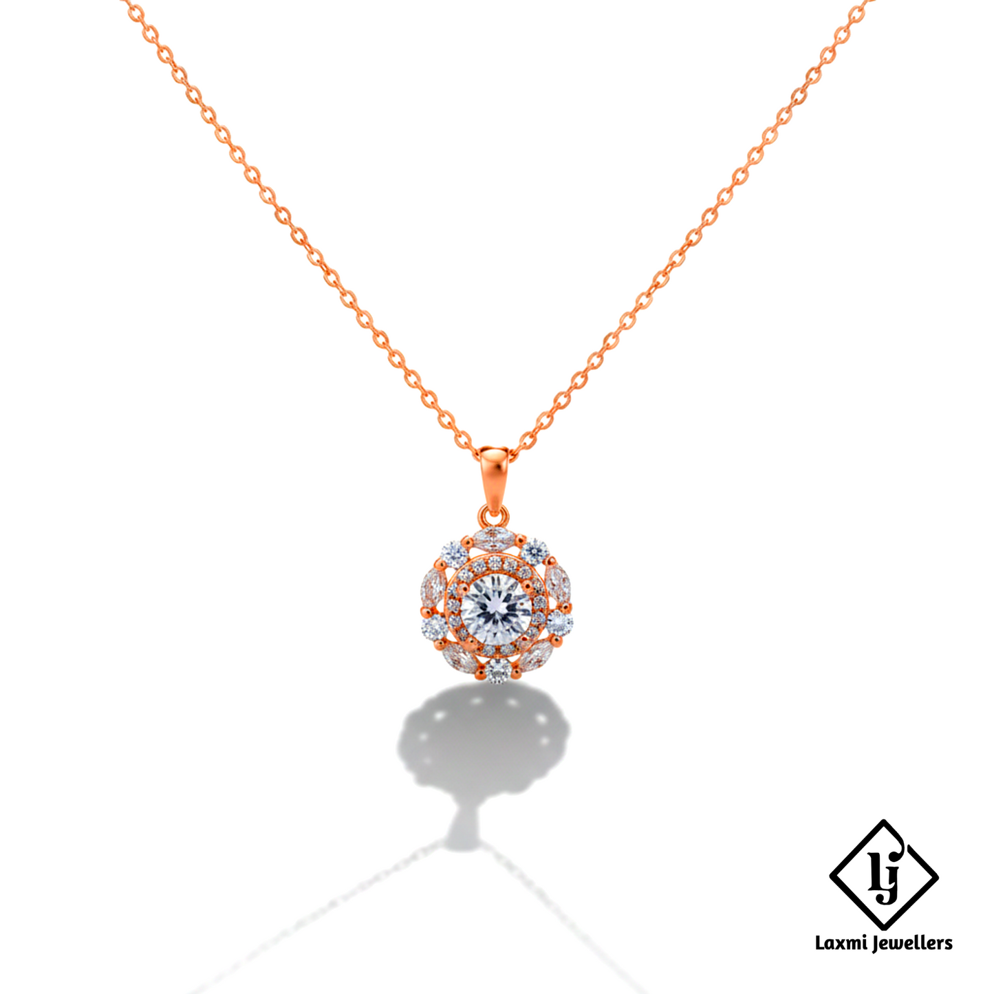 Rose Gold Round Diamond Pendant Necklace for Women | Luxury Crystal Solitaire Chain
