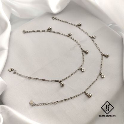 925 Sterling Silver Anklets with Dangle Charms – Elegant Chain Design