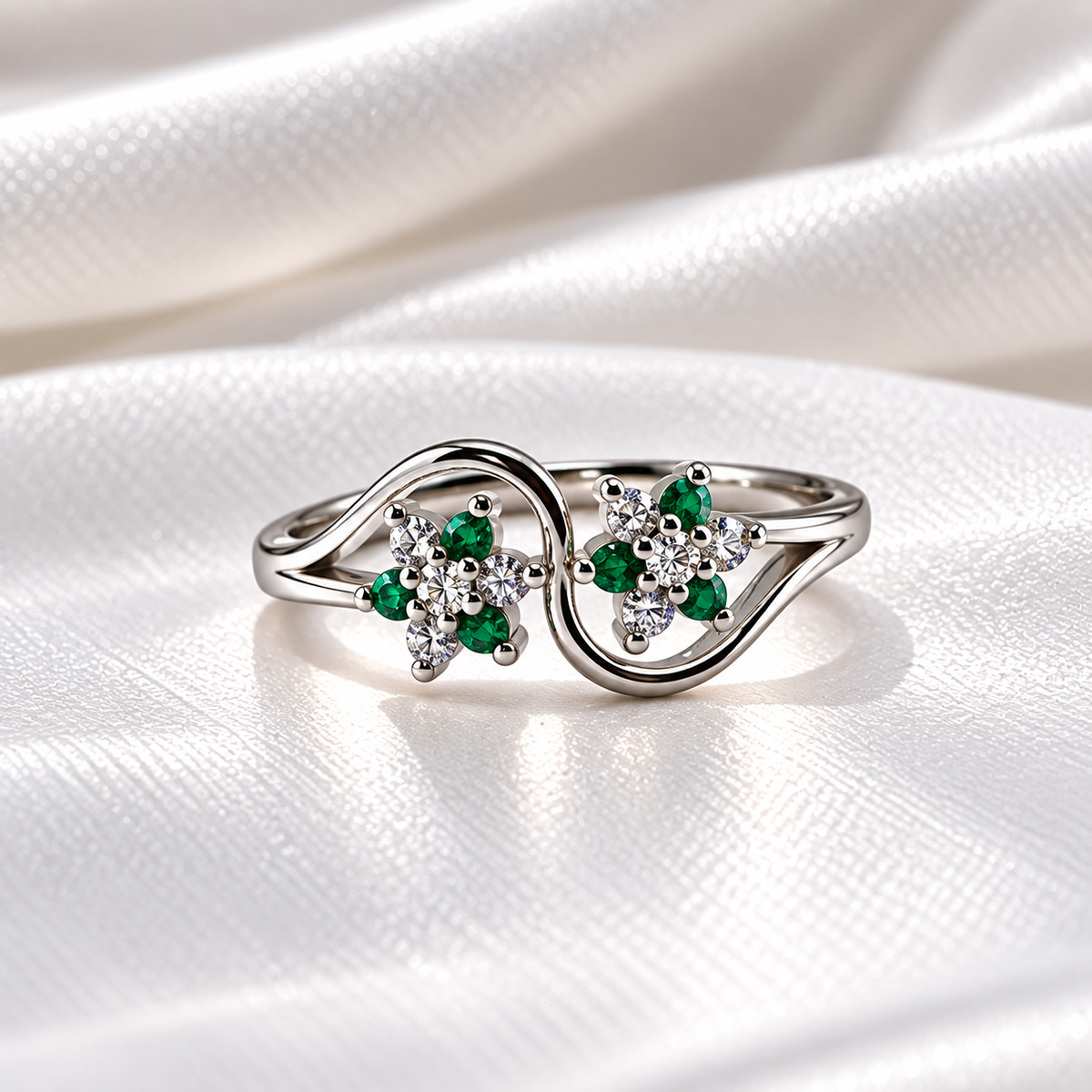 925 Sterling Silver Green Stone Floral Ring for Women | Elegant Ladies Ring – Laxmi Jewellers