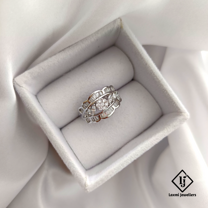 Elegant CZ Baguette and Round Cut Silver Ring for Women – Designer Statement Band