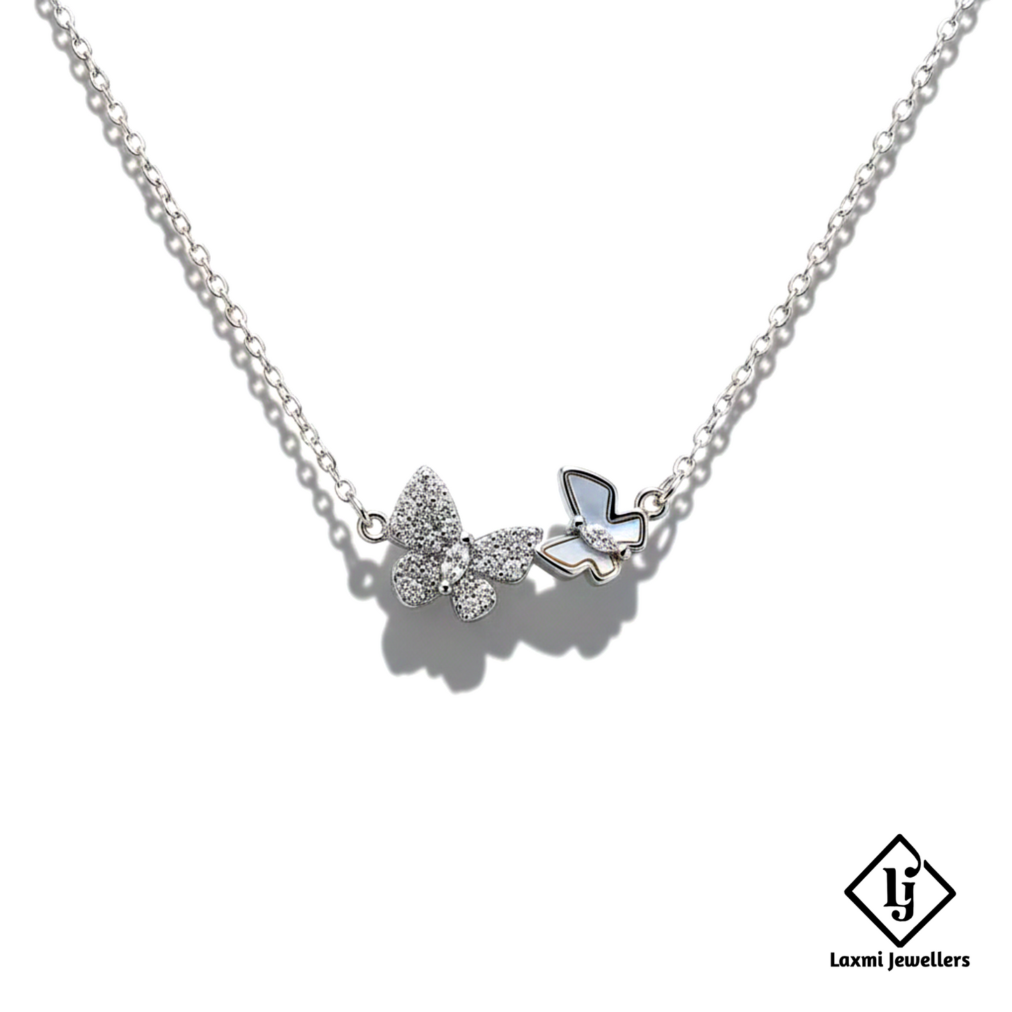 925 Sterling Silver Butterfly Pendant Necklace for Women | Dual Butterfly Crystal Silver Chain