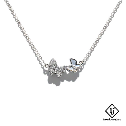 925 Sterling Silver Butterfly Pendant Necklace for Women | Dual Butterfly Crystal Silver Chain