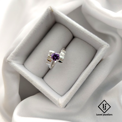 Sterling Silver Amethyst Solitaire Ring – Elegant Geometric Design | 925 Silver Ring