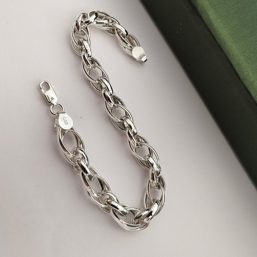 925 Sterling Silver Oval Link Bracelet for Men | Heavy Chain Stylish Gents Bracelet