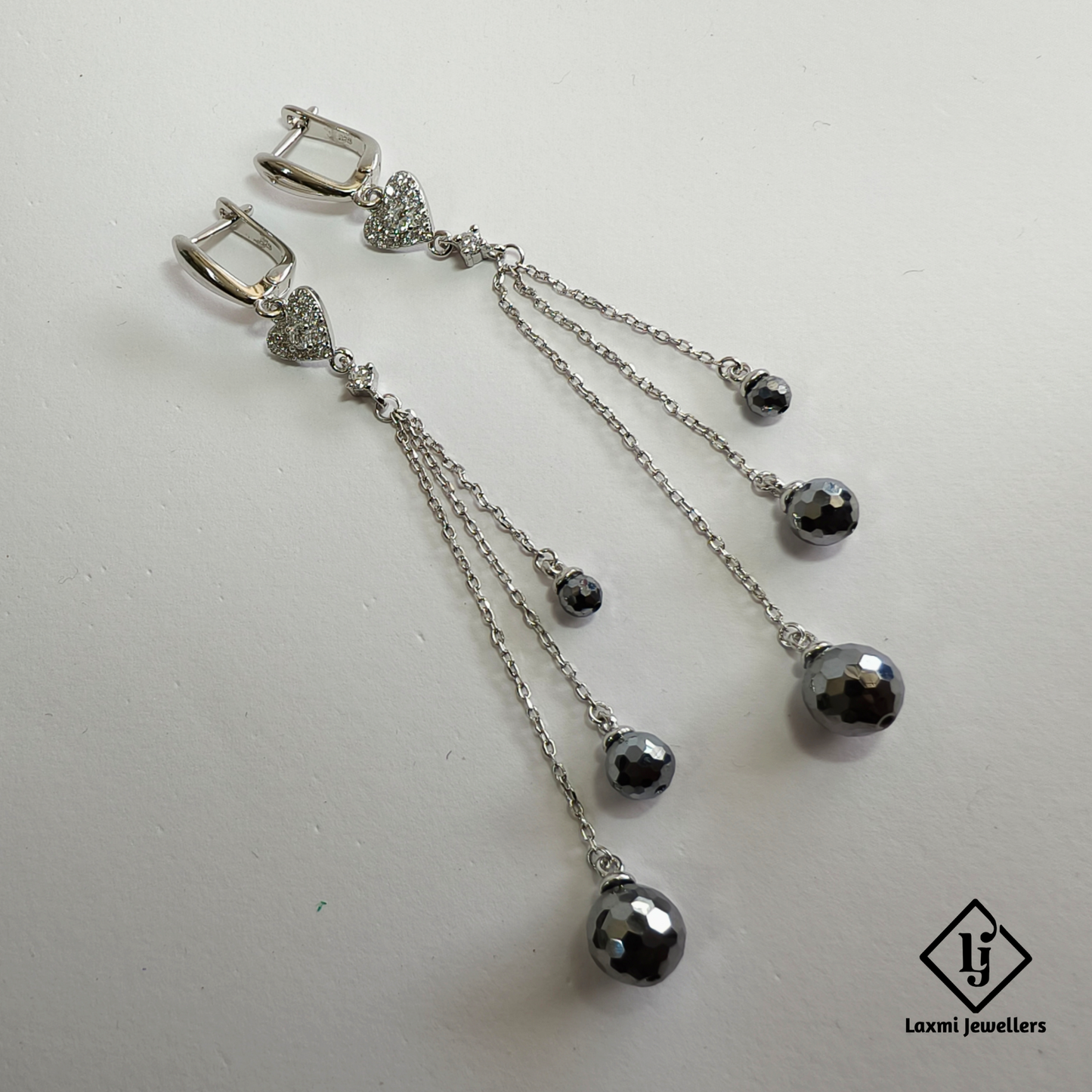 925 Silver Heart Chain Drop Earrings for Women | Designer Long Danglers with CZ Stones