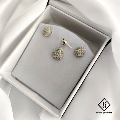 925 Silver Teardrop Pendant Set with CZ Stones for Women – Elegant Daily & Party Wear Jewellery