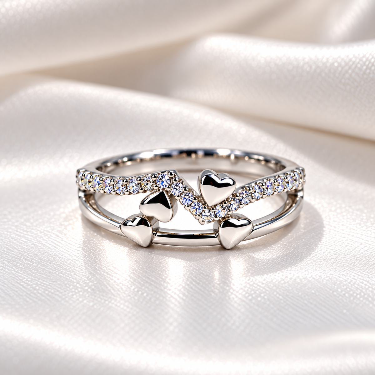 925 Sterling Silver Heart Ring for Women | Elegant Double Band Heart Ring – Laxmi Jewellers