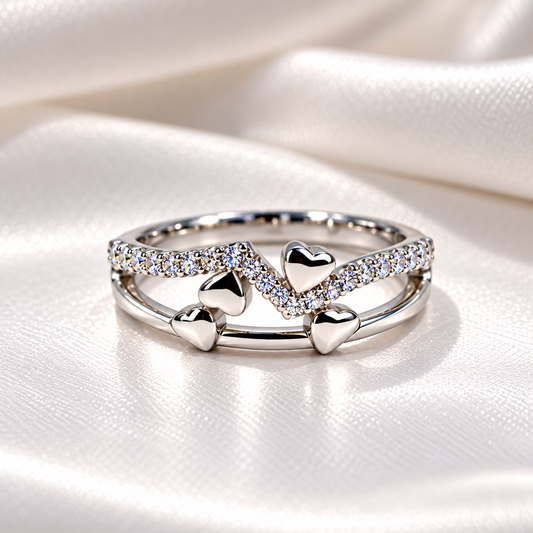 925 Sterling Silver Heart Ring for Women | Elegant Double Band Heart Ring – Laxmi Jewellers