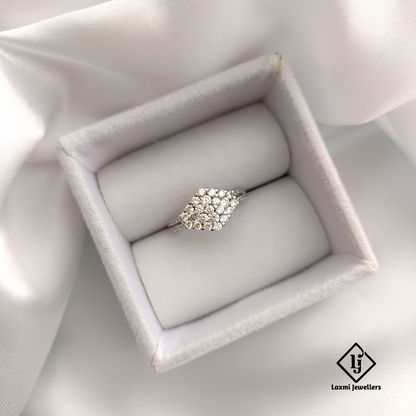 925 Silver American Diamond Cluster Ring for Women – Elegant Hexagon Design