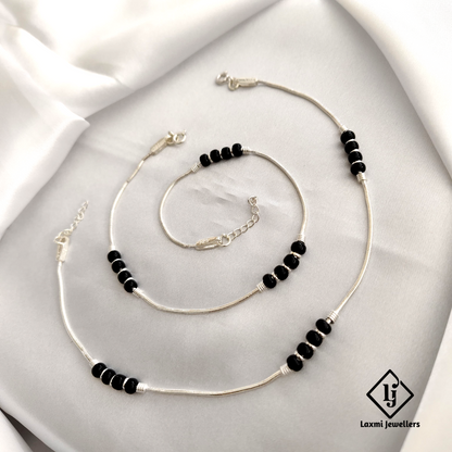 925 Sterling Silver Black Bead Anklet – Minimalist Design for Daily Wear