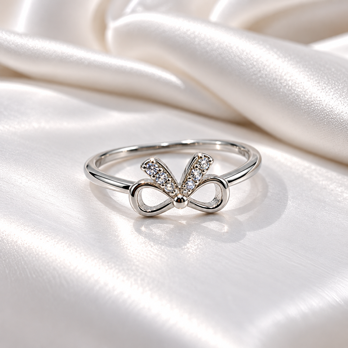 Bow Design Silver Ladies Ring with Sparkling Stones | Stylish Bow Ring for Women – Laxmi Jewellers