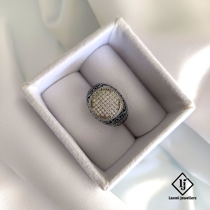 925 Silver Antique Finish Men’s Ring with CZ Diamonds – Vintage Designer Style