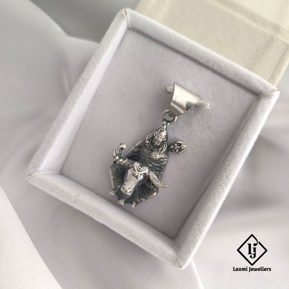 Sterling Silver Nandi Bull with Shiva Pendant – Spiritual & Antique Finish Jewelry