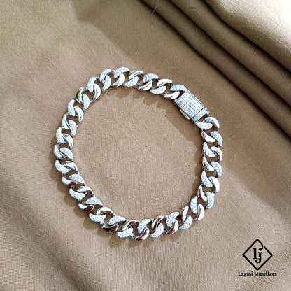 925 Sterling Silver Cuban Link Bracelet for Men with CZ Stones – Heavy Look Jewelry