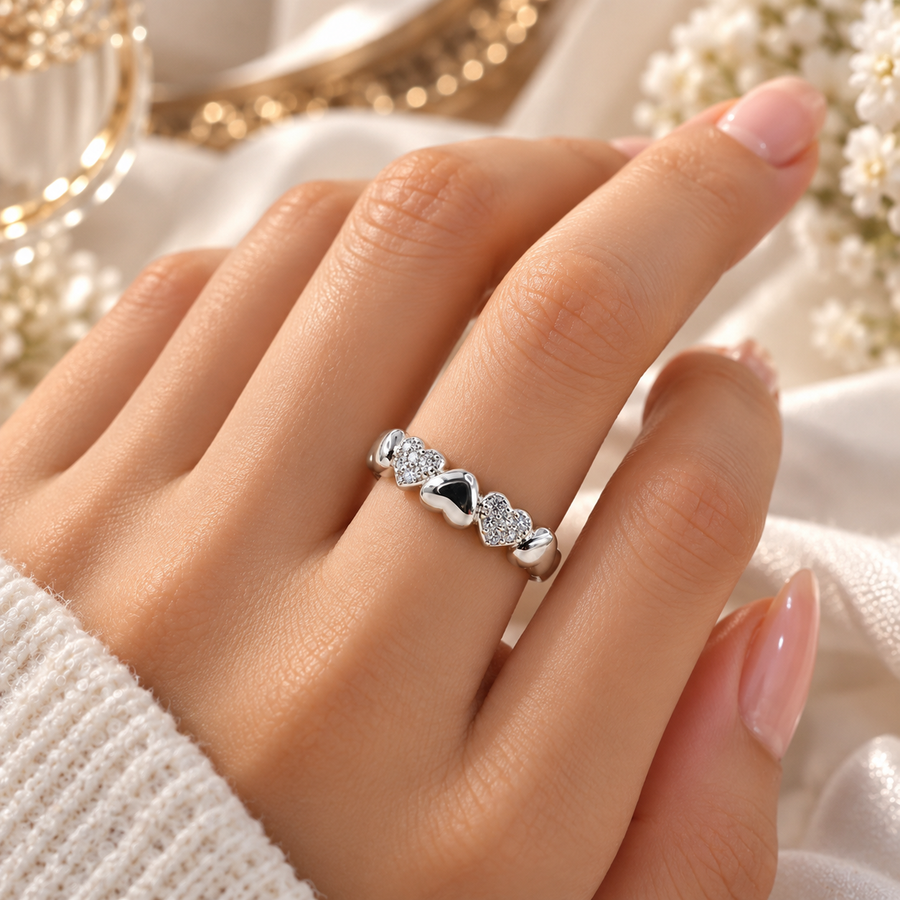 925 Sterling Silver Heart Design Ladies Ring for Women | Double CZ Heart Stone Ring – Laxmi Jewellers 925