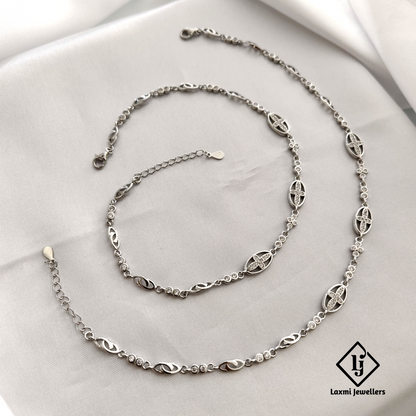Elegant 925 Sterling Silver Designer Anklet Set – Premium Chain with Intricate Detailing – Adjustable for Perfect Fit
