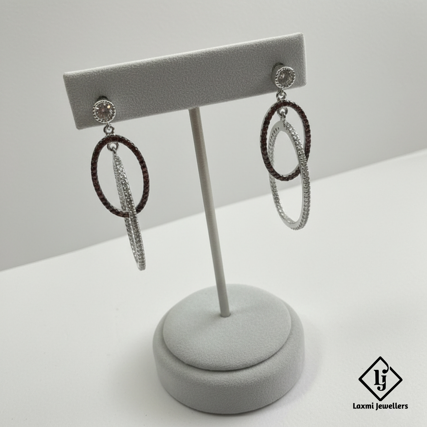 925 Silver Dual Oval Hoop Dangler Earrings for Women | Designer CZ Party Wear Earrings