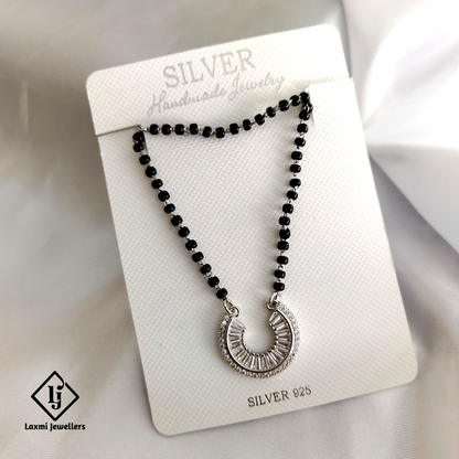 925 Sterling Silver Black Bead Mangalsutra with Stylish Crescent Pendant – Laxmi Jewellers