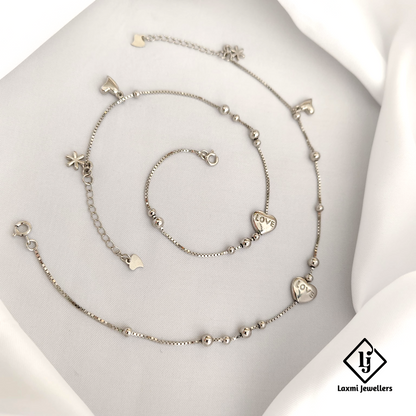 925 Silver Love Heart Charm Anklet Set for Women | Elegant & Adjustable
