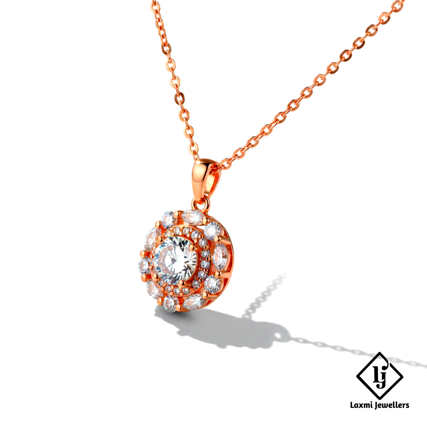 Rose Gold Round Diamond Pendant Necklace for Women | Luxury Crystal Solitaire Chain