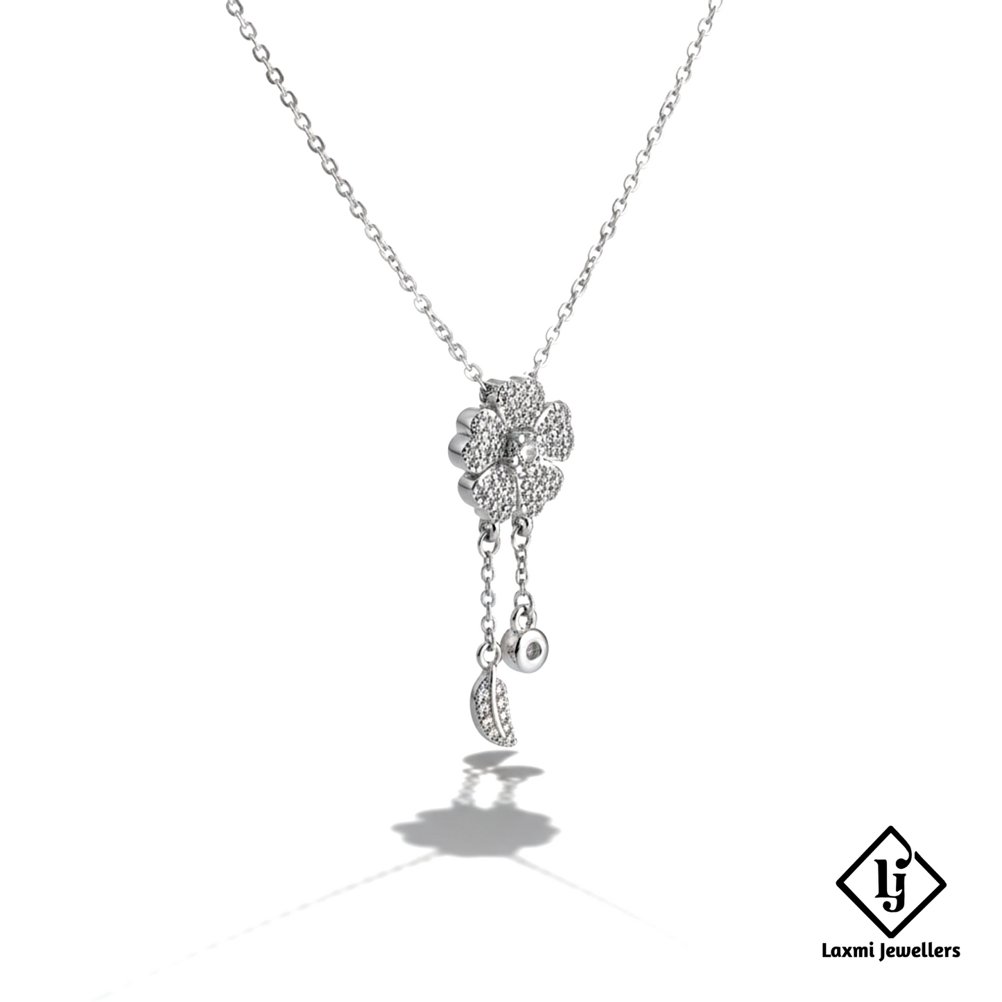 Designer Silver Floral Pendant Necklace for Women | Elegant Crystal Drop Jewellery