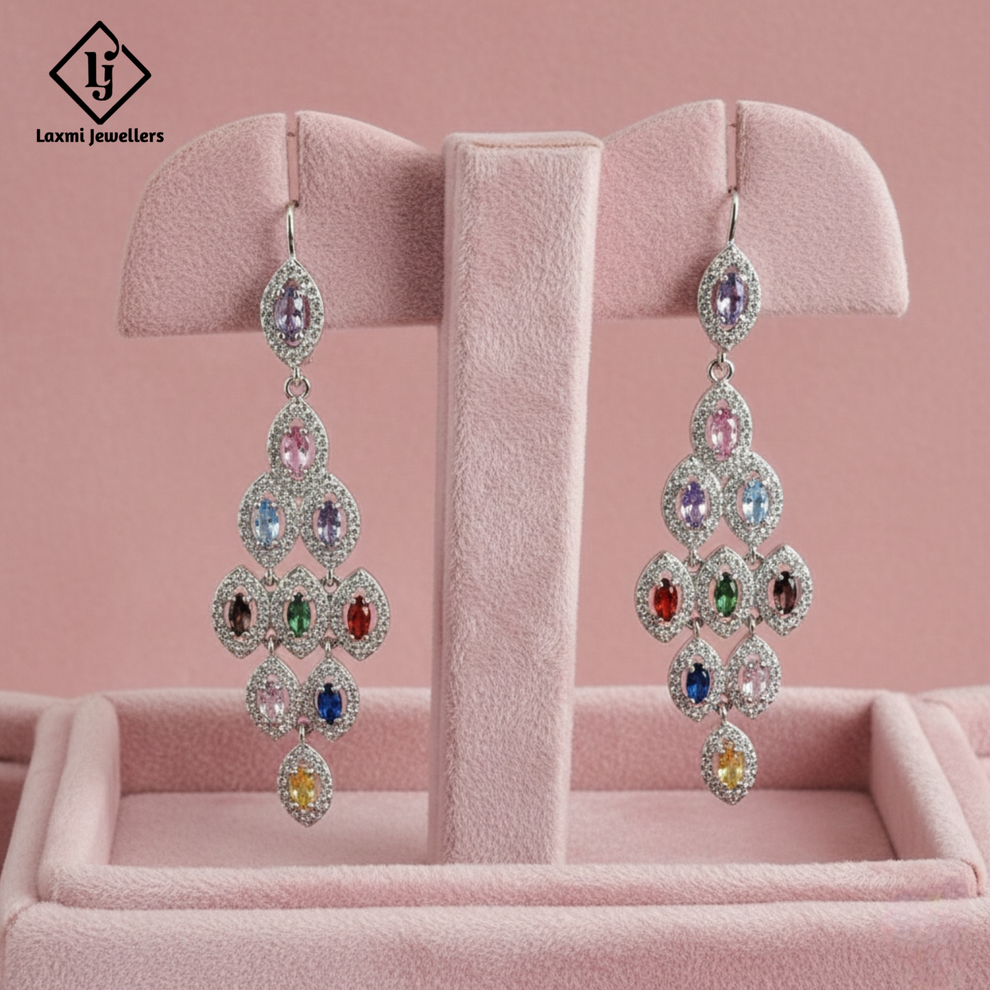 925 Silver Multicolour Stone Dangler Earrings for Women | Designer CZ Party Wear Earrings