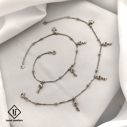 925 Sterling Silver Key & Star Charm Anklet Set for Women & Girls – Trendy Daily Wear Jewelry