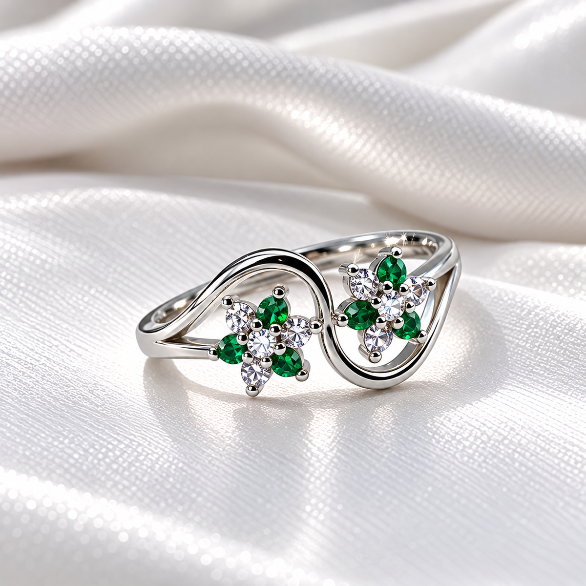 925 Sterling Silver Green Stone Floral Ring for Women | Elegant Ladies Ring – Laxmi Jewellers