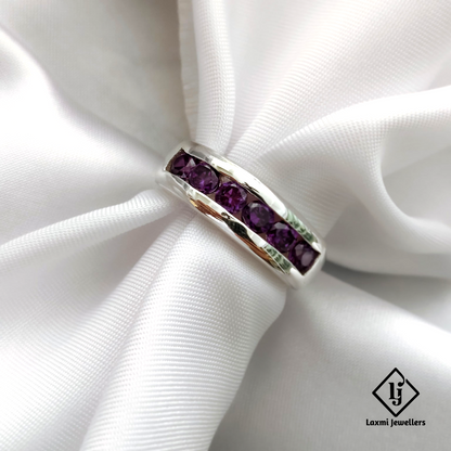 925 Sterling Silver Ring with Purple CZ Stones – Elegant Women's Band