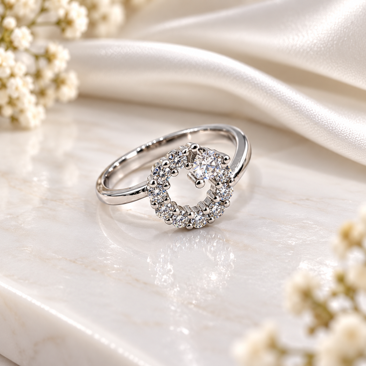 925 Sterling Silver Halo Solitaire Ring for Women | Elegant CZ Stone Ladies Ring – Laxmi Jewellers