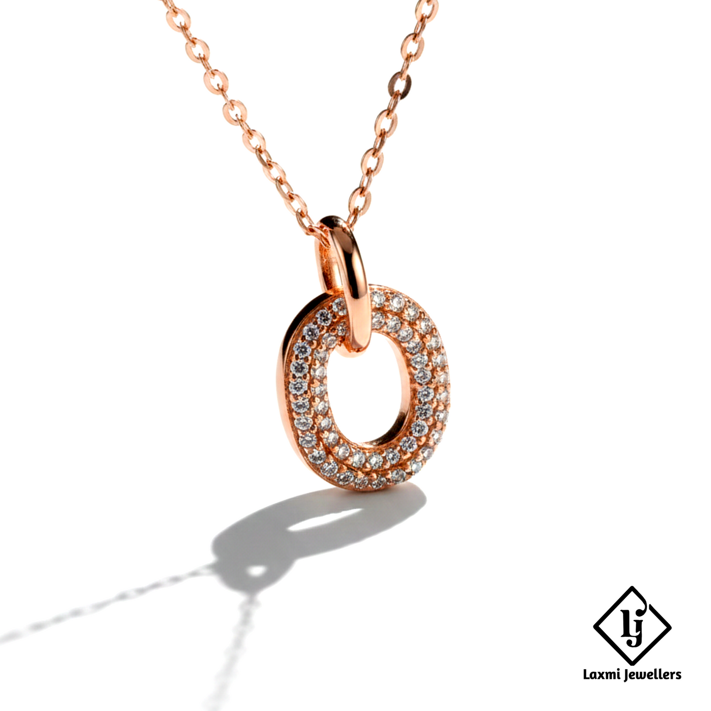 925 Sterling Silver Rose Gold Circular Diamond Pendant Necklace for Women | Crystal Studded Designer Chain