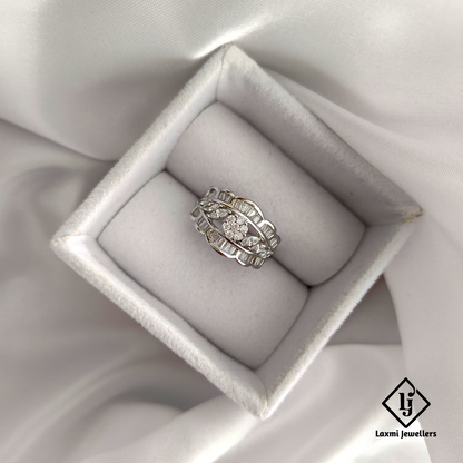 Elegant CZ Baguette and Round Cut Silver Ring for Women – Designer Statement Band