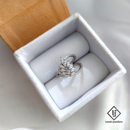 925 Sterling Silver Leaf Design CZ Ring for Women – Elegant Party Wear