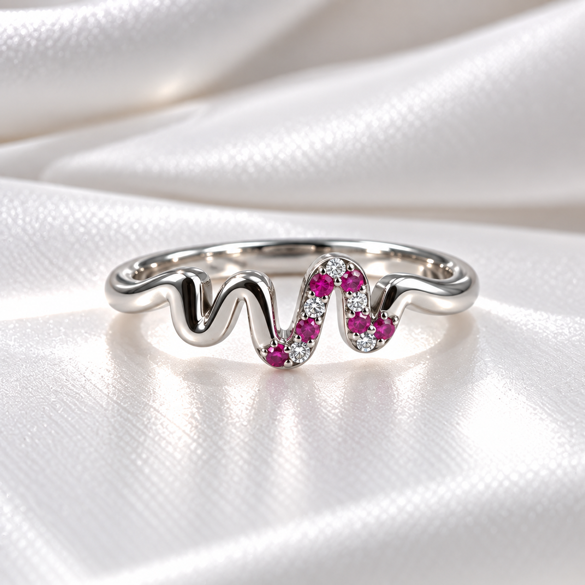 925 Sterling Silver Wave Ring for Women | Pink & White Stone Studded Ladies Ring – Laxmi Jewellers