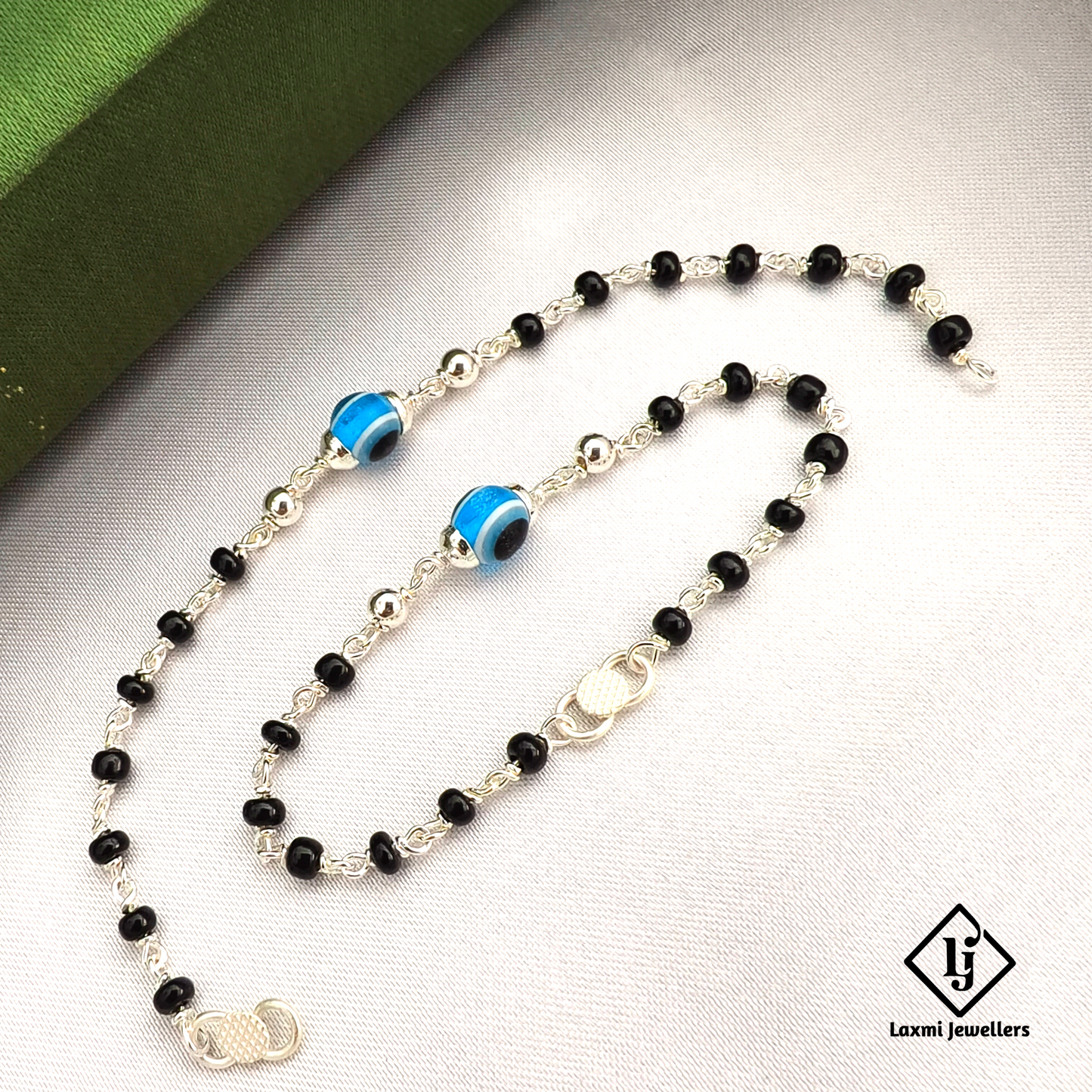 925 Sterling Silver Baby Nazariya Bracelet | Evil Eye Black Beads Kids Nazariya