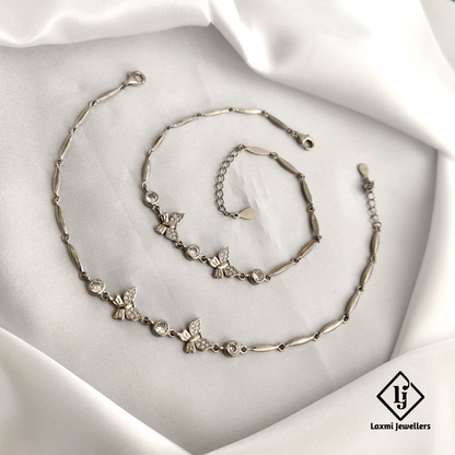 925 Sterling Silver Butterfly Anklet Set – Sparkling Crystal Accents, Adjustable Length – Perfect for Women and Girls