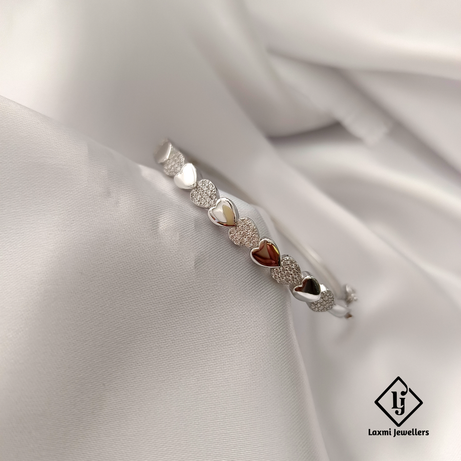 925 Silver Heart Bracelet for Women | CZ Stone Bangle with Switch Lock – Laxmi Jewellers