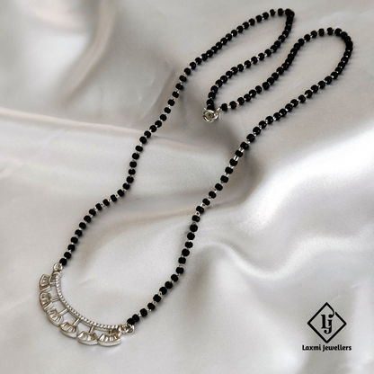 925 Sterling Silver Black Beads Mangalsutra Necklace – Traditional Indian Jewelry for Daily Wear