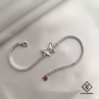 925 Silver Butterfly Charm Bracelet for Women – CZ Studded Elegant Design