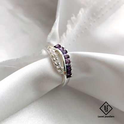925 Sterling Silver Amethyst and CZ Stone Ring – Elegant Birthstone Jewelry