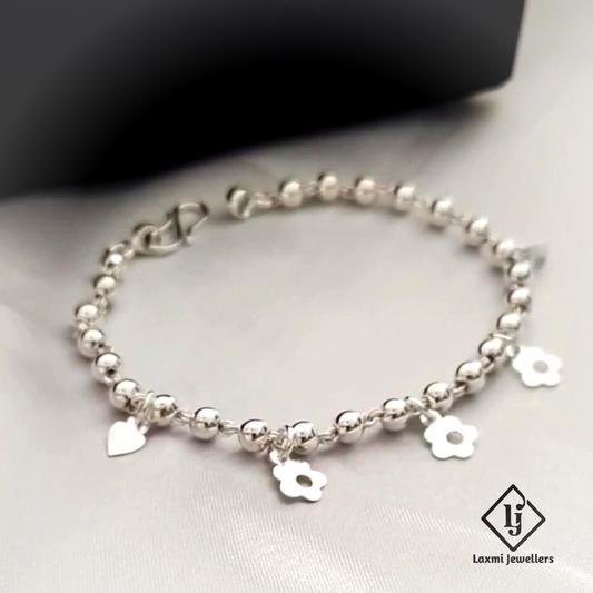 925 Silver Floral Charm Bracelet for Women – Cute Heart & Flower Design