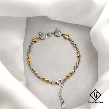 925 Silver Apple Charm Bracelet with CZ Stones & Dual-Tone Finish – Laxmi Jewellers