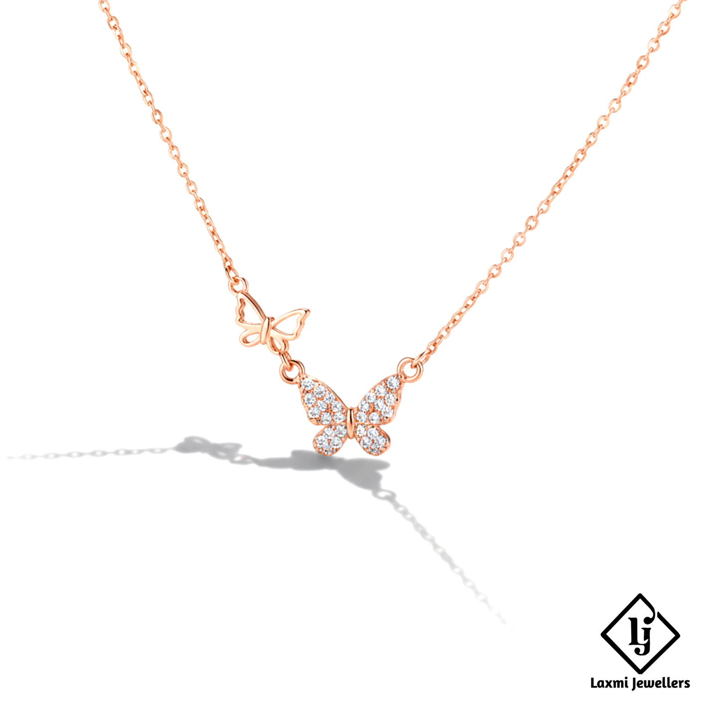 Rose Gold Butterfly Pendant Necklace for Women | Designer Crystal Butterfly Chain
